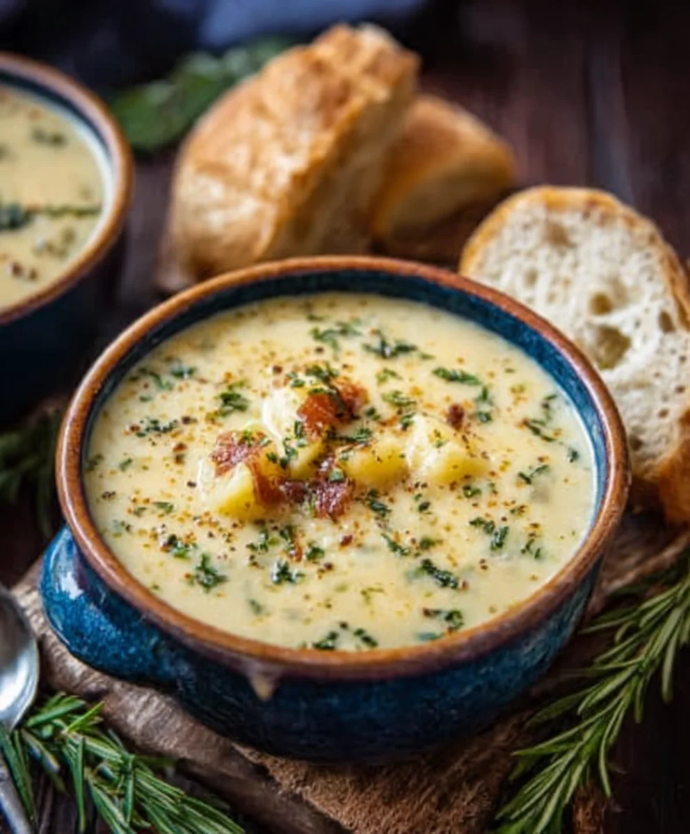 Hearty Cheddar Garlic Herb Potato Soup-Rich Flavor