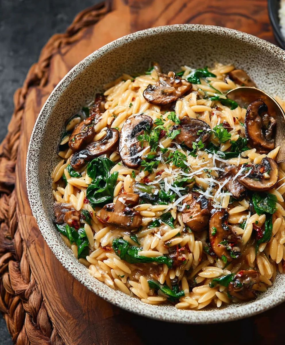 Mushroom Spinach Orzo - Easy & Flavorful Weeknight Meal