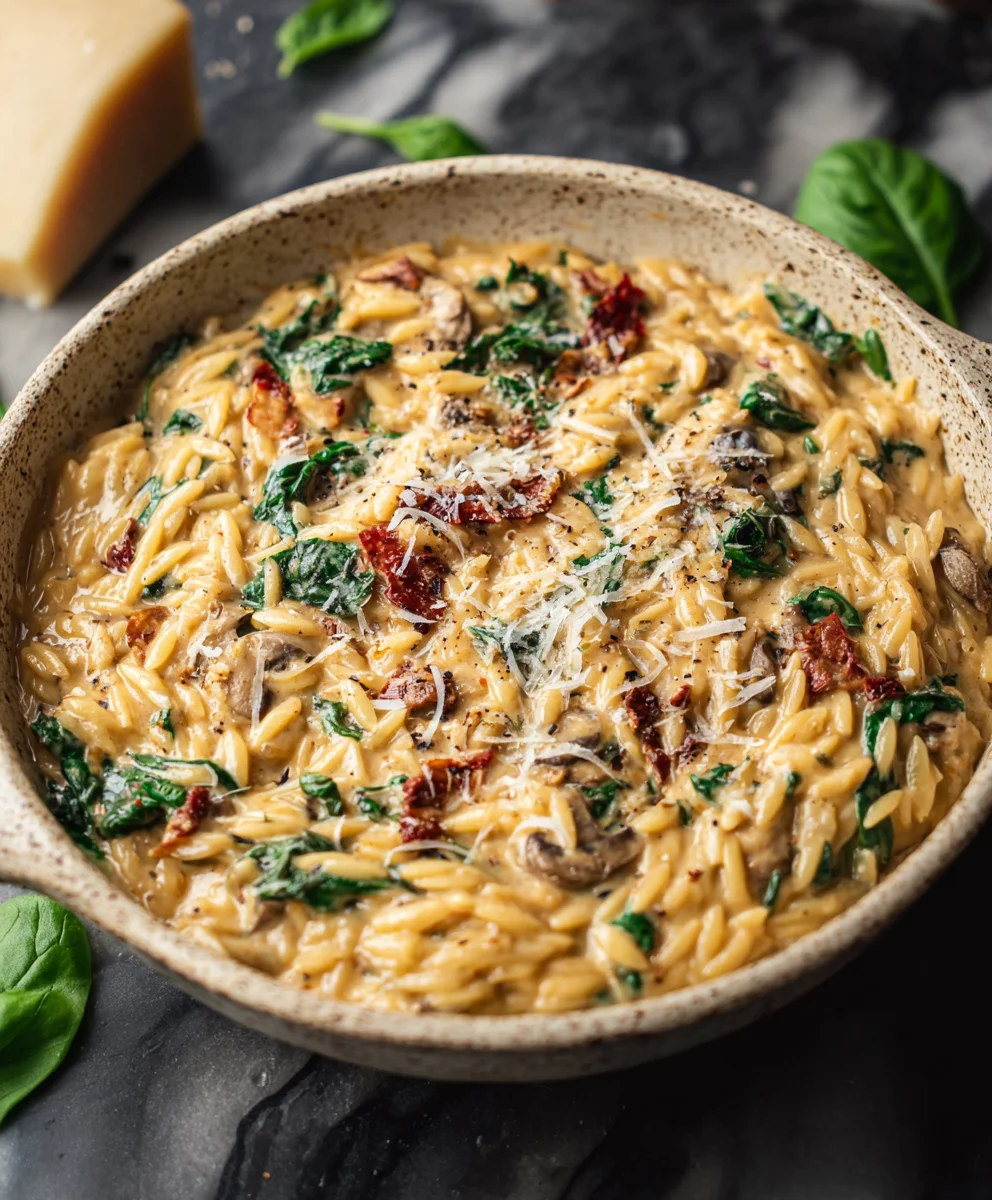 Creamy Tuscan Orzo- Easy & Delicious Dinner