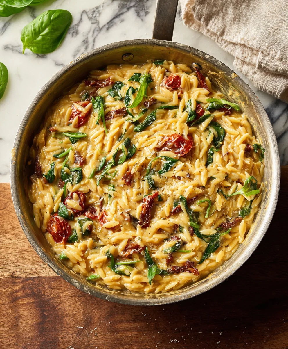 Creamy Tuscan Orzo- Easy & Delicious Dinner