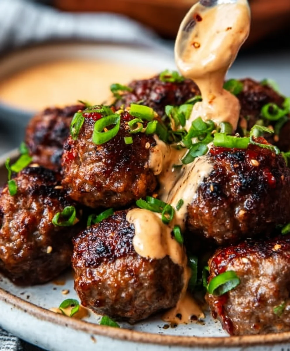 Spicy Korean Beef Meatballs - Easy Mayo Dip Recipe