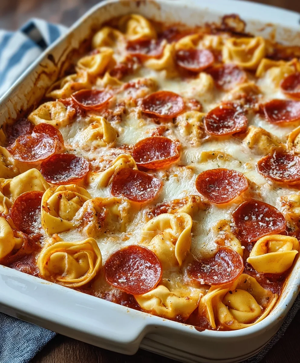 Cheesy Beef Beef Pepperoni Tortellini Pizza Casserole