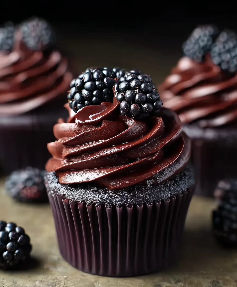 Dark Chocolate Blackberry Cupcakes-Rich & Fruity Dessert