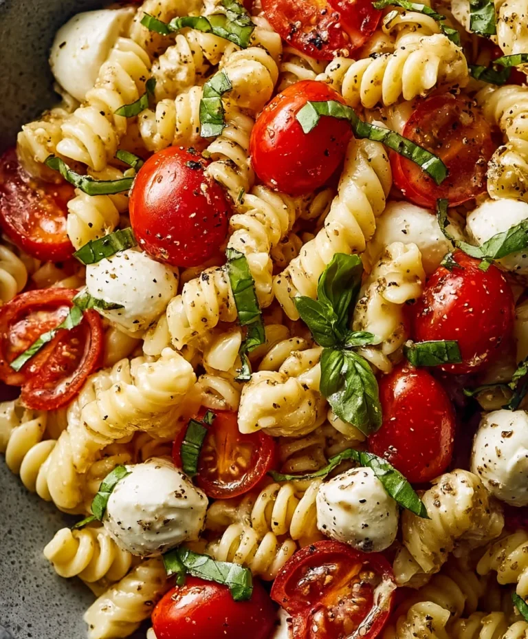Creamy Caprese Pasta Salad – Easy & Delicious