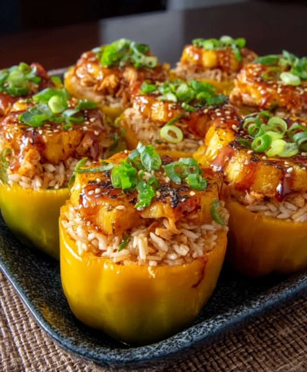 Teriyaki Pineapple Chicken Rice Stuffed Peppers