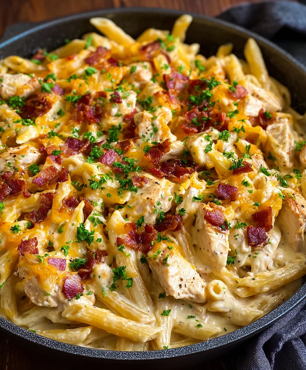 Creamy Ranch Beef Beef Bacon Chicken Pasta One-Pan