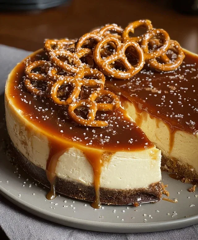 Salted Caramel Pretzel Cheesecake