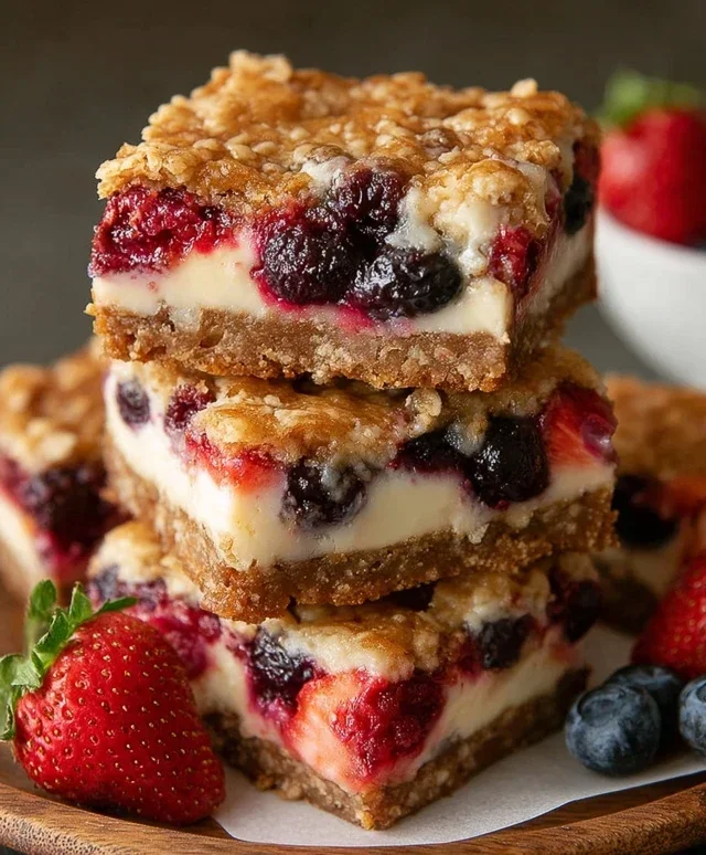 Berry Oatmeal Cheesecake Bars