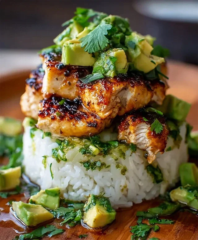 Delicious Honey Lime Chicken & Avocado Rice Stack Recipe