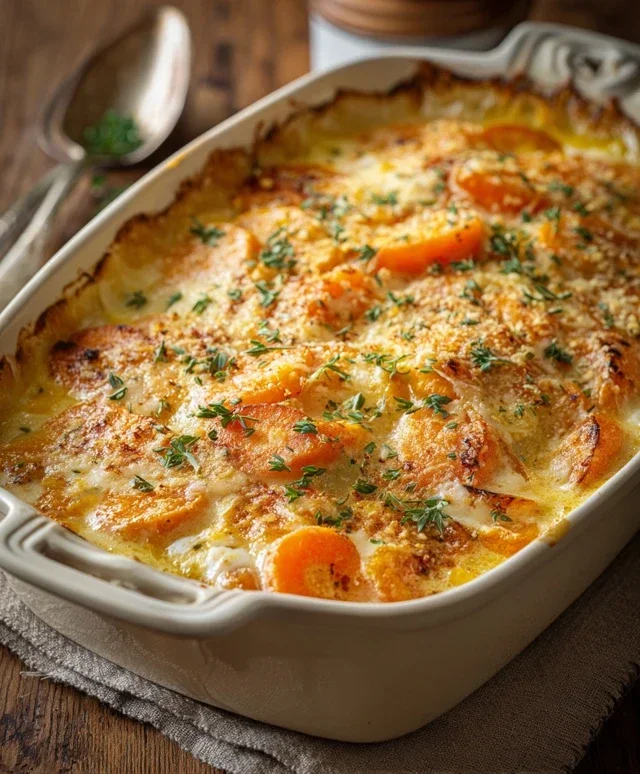 Cheesy Garlic Carrot Gratin – Creamy, Sweet & Savory