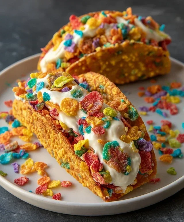 Fruity Pebbles Cheesecake Tacos