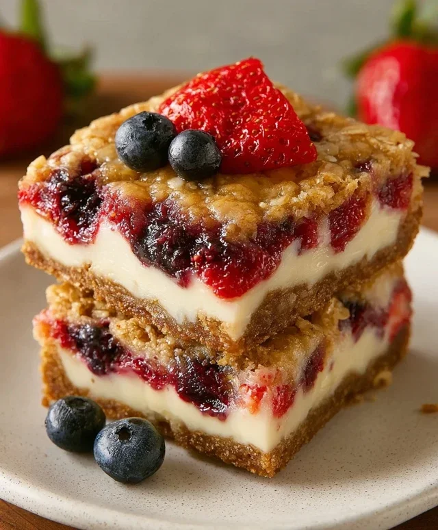 Berry Oatmeal Cheesecake Bars