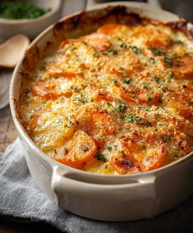 Cheesy Garlic Carrot Gratin – Creamy, Sweet & Savory