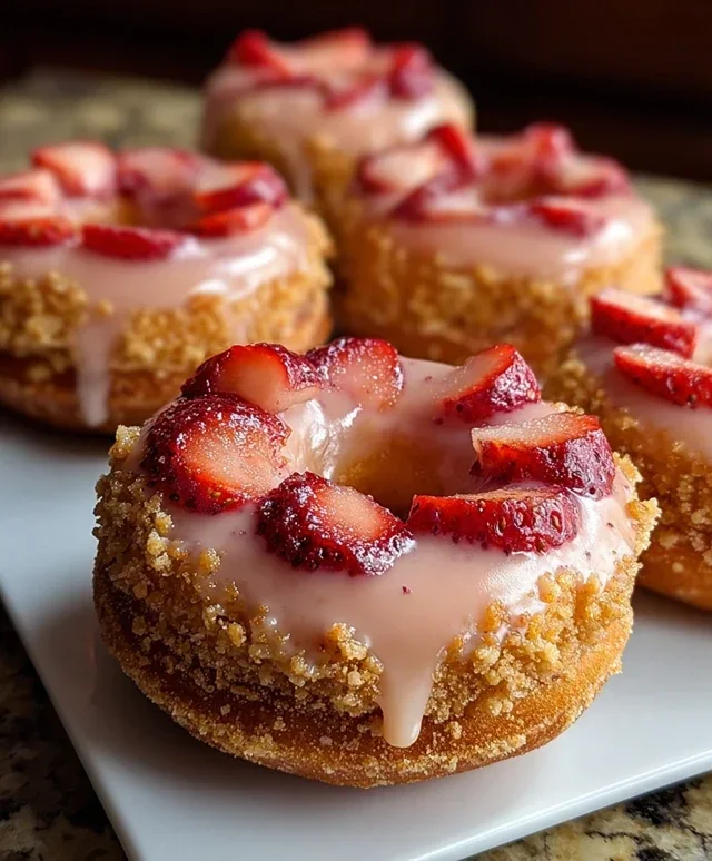 Freshly Glazed Strawberry Crunch Donuts