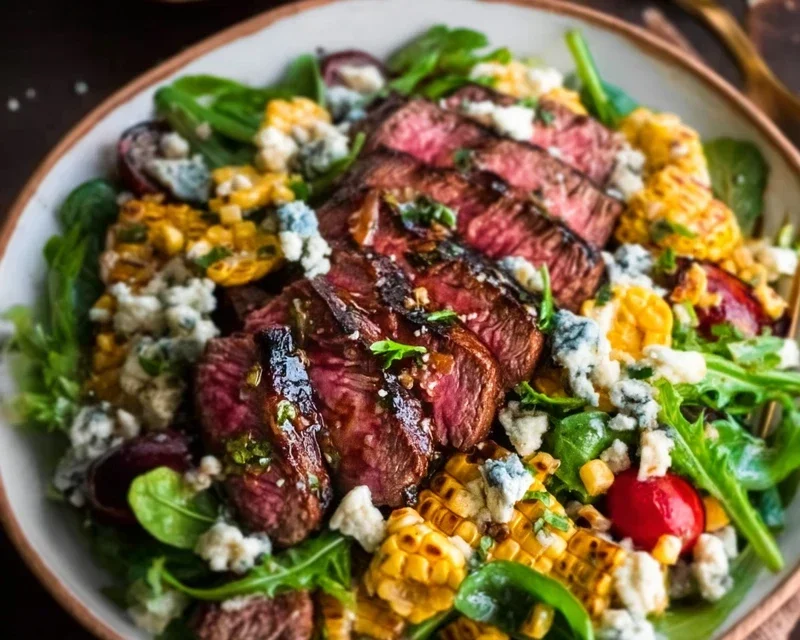 Balsamic Steak Gorgonzola Salad with Grilled Corn
