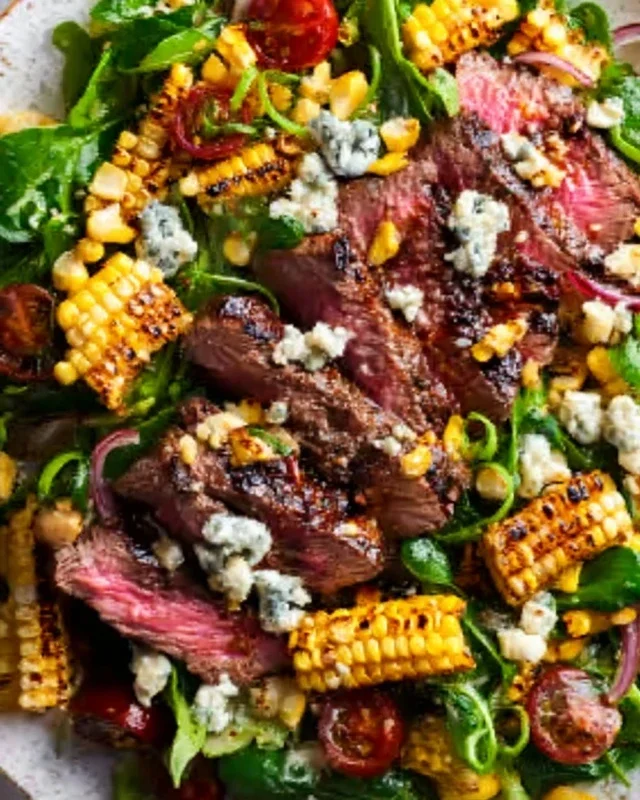 Balsamic Steak Gorgonzola Salad with Grilled Corn