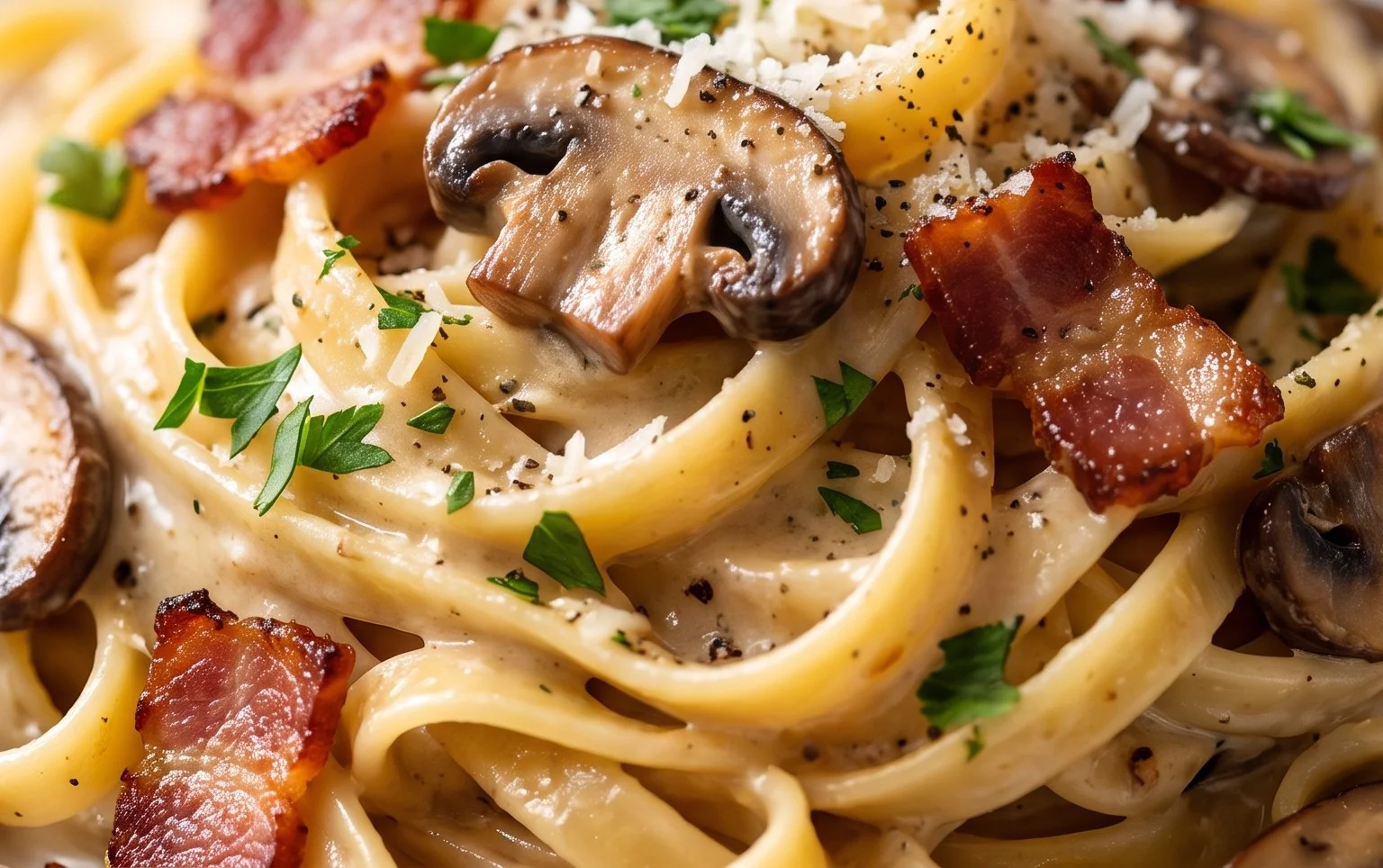 Creamy Beef Bacon and Mushroom Pasta