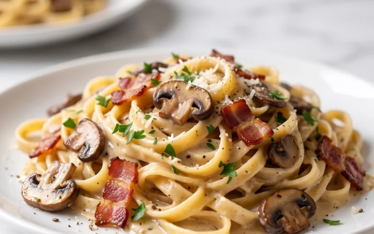 Creamy Beef Bacon and Mushroom Pasta