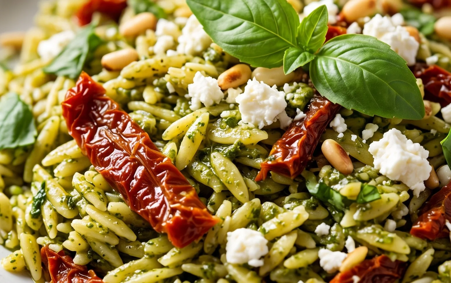 Sun Dried Tomato Orzo Pesto Salad