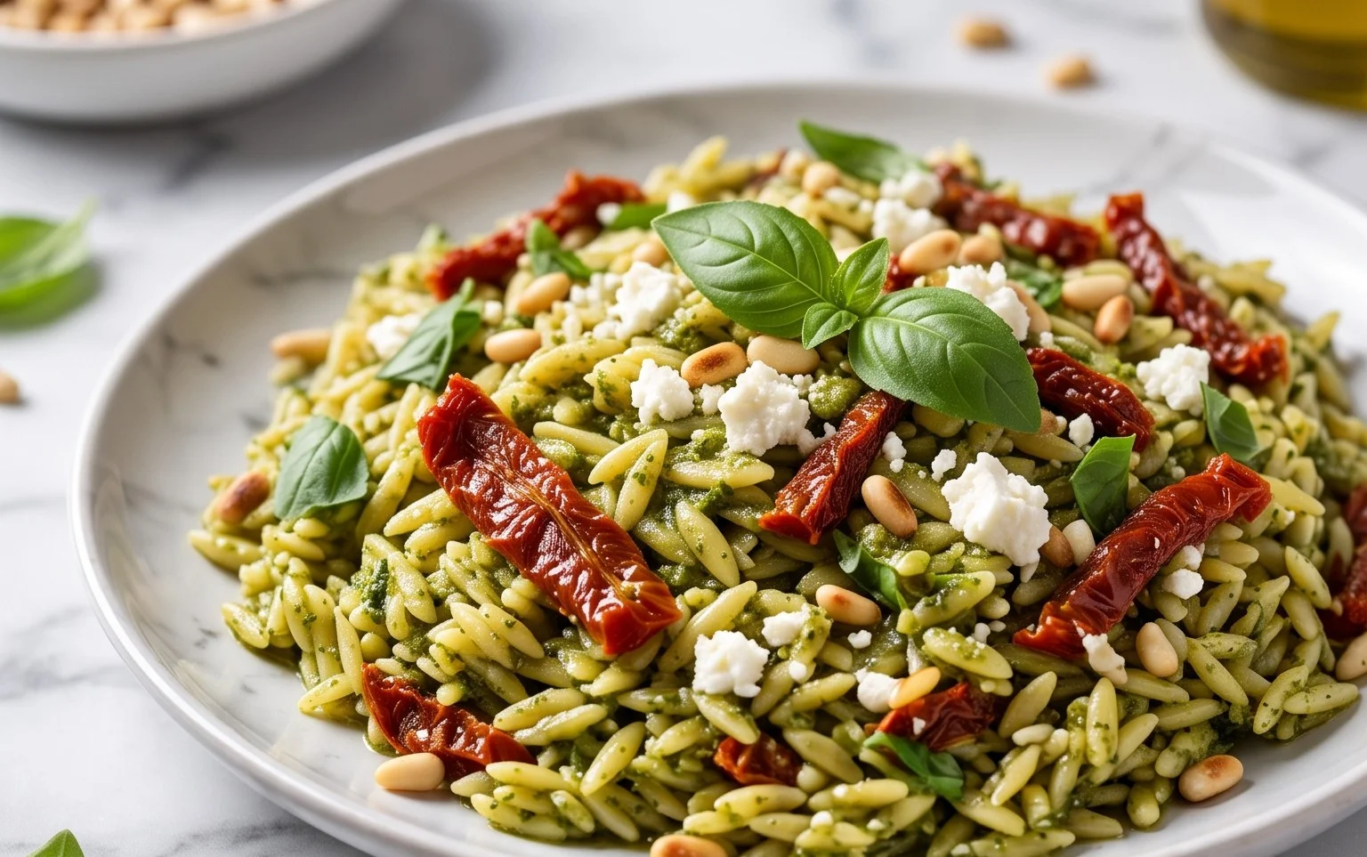Sun Dried Tomato Orzo Pesto Salad
