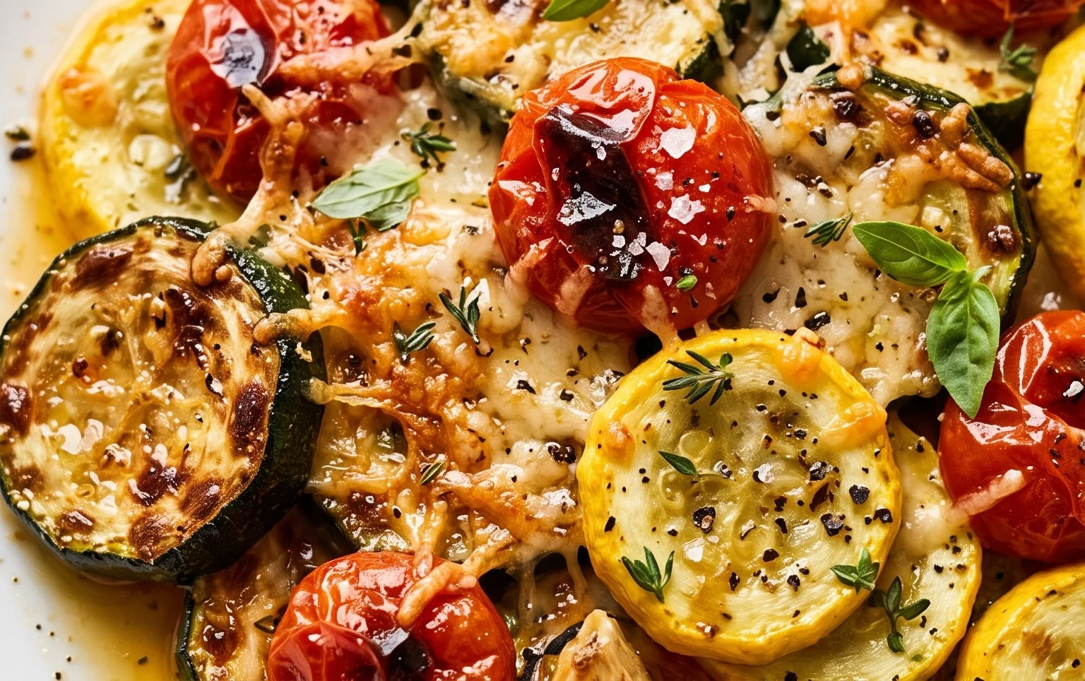 Roasted Garlic-Parmesan Zucchini, Squash and Tomatoes